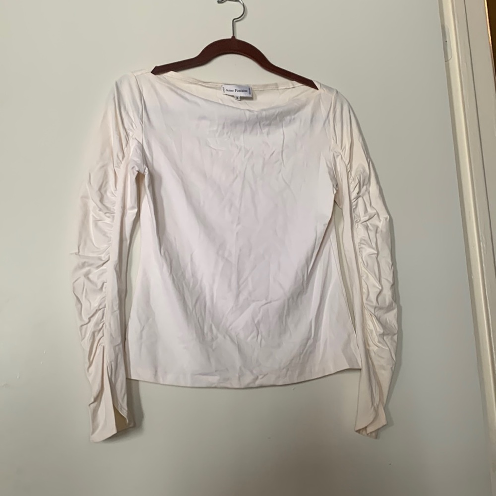 Anne Fontaine Off-White Ruched Sleeve Blouse